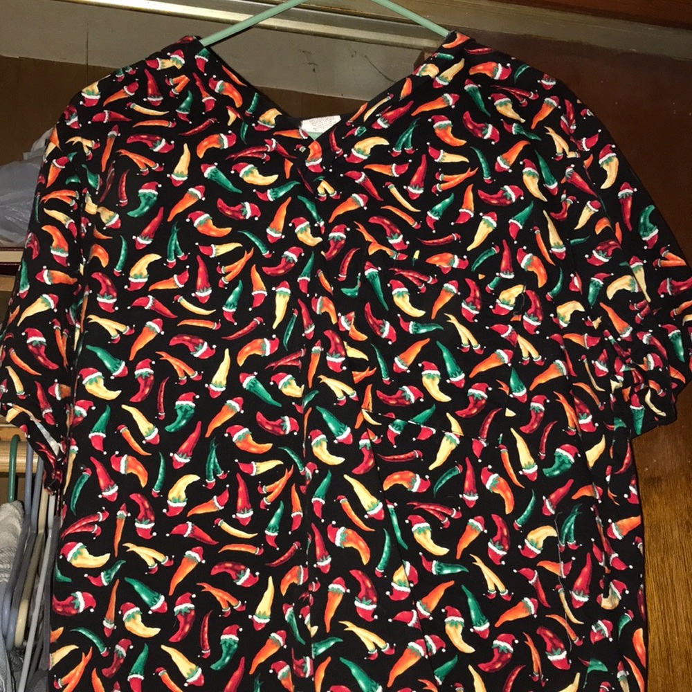 Christmas scrub top.  Peppers